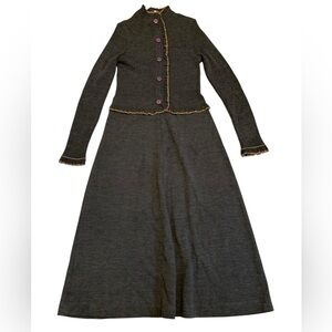 Vintage 70s Roncelli Knit Maxi Sweater Dress - Cardigan Look, Gray Wool Blend 12